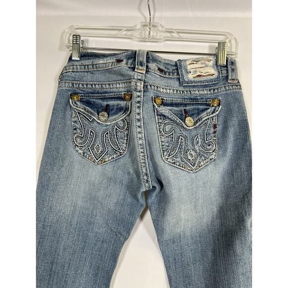 VTG Y2K Bella Swan Low Rise Mek Denim Flare Jeans Women S 27 Thick Stitch - Picture 2 of 16